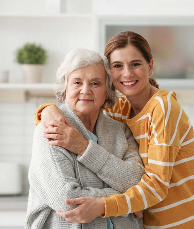 Cargiving daughter with elderly mother